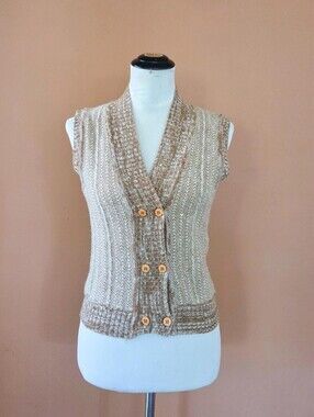 Vintage 1980s Light Brown Chevron Sweater Vest by huk-a-poo / Small